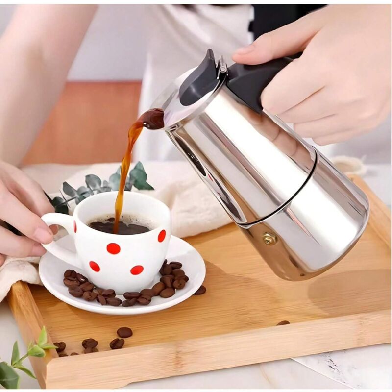 Espressokanne aus Edelstahl, italienische Perkolator-Kaffeemaschine, kubanische Kaffeemaschine, Greca-Kaffeemaschine, 300 ml, 20 x 10 x 10 cm