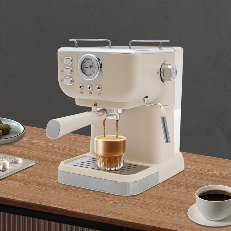 Espressomaschine mit Milchaufschäumdüse, 20 Bar Espresso Siebträgermaschine Klein Kaffeemaschine Espresso für Cappuccino, Latte,1.5L Wassertank,Weiß