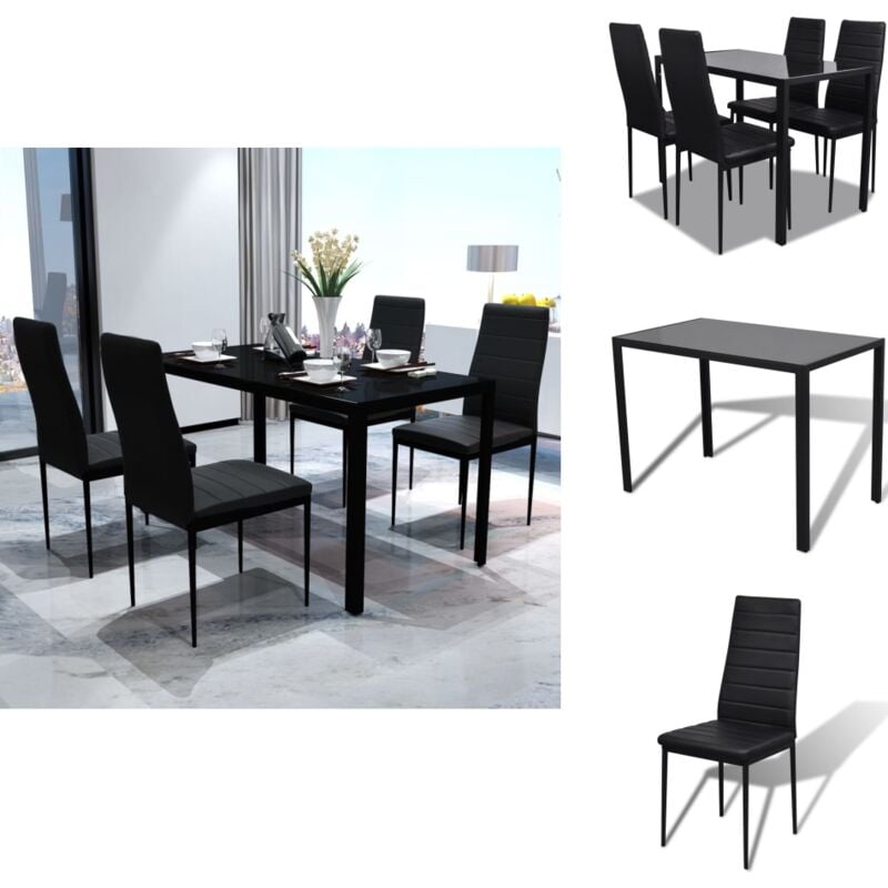 5-tlg. Essgruppe Schwarz - Essgruppe - Esszimmer - Schwarz - Moderner Esstisch - Kunstledersessel
