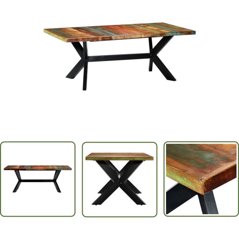 Longziming - The Living Store Esstisch 200x100x75 cm Altholz Massiv - Industrieller Esstisch - Esstisch Aus Holz - Altholz Tisch - Vintage Stil