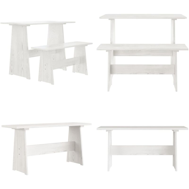 Esstisch mit Bank reine Weiß Massivholz Kiefer - Esstisch - Holztisch - Kiefernholztisch - Weißer Esstisch - Essgruppenset - Home & Living