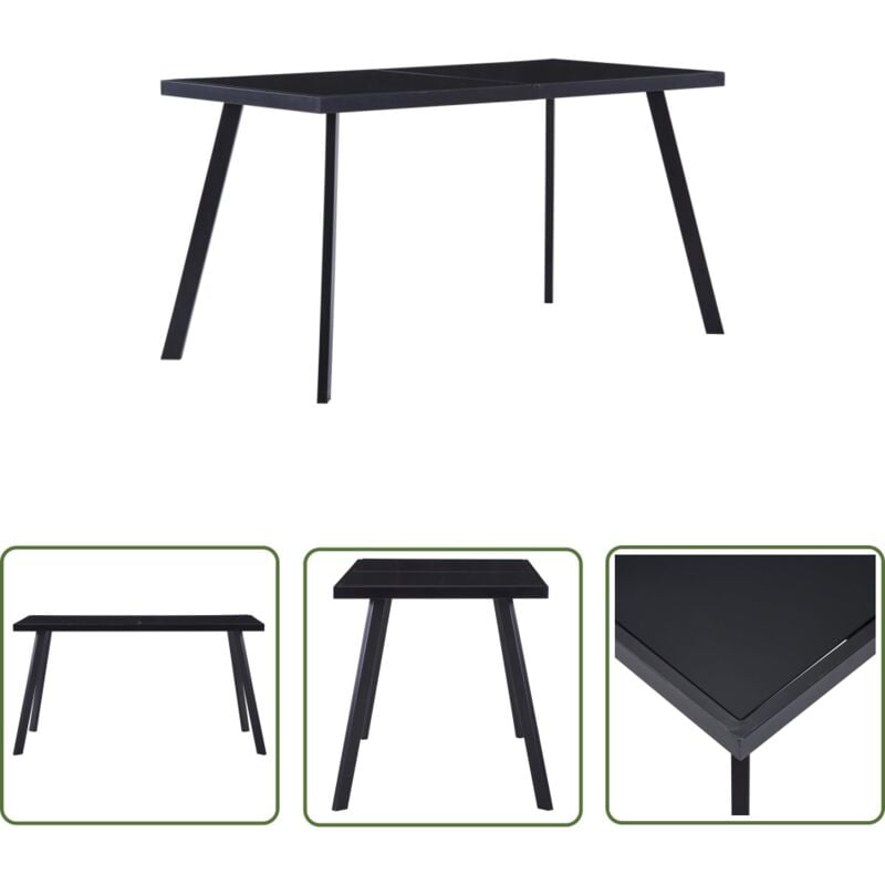 The Living Store Esstisch Schwarz 140 x 70 x 75 cm Hartglas - Esstisch - Schwarzer Esstisch - Glastisch - Stahlttisch - Moderner Esstisch