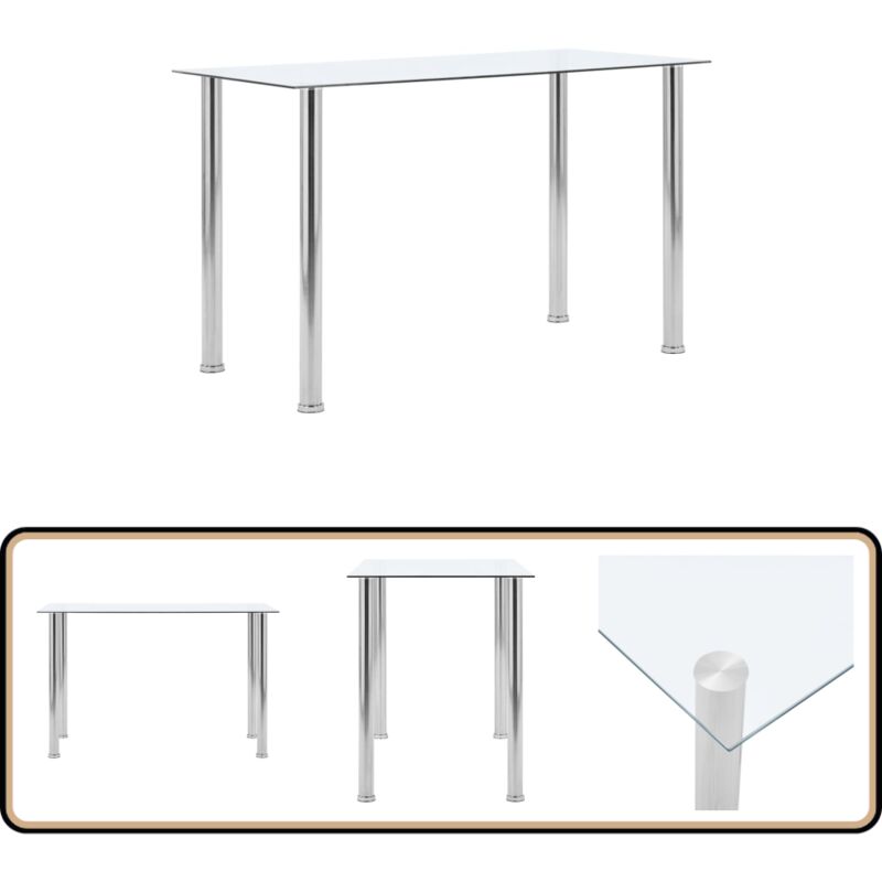 Esstisch Transparent 120 x 60 x 75 cm Hartglas - Esstisch - Transparentes Glas - Edelstahl - Moderner Esstisch - Gartentisch
