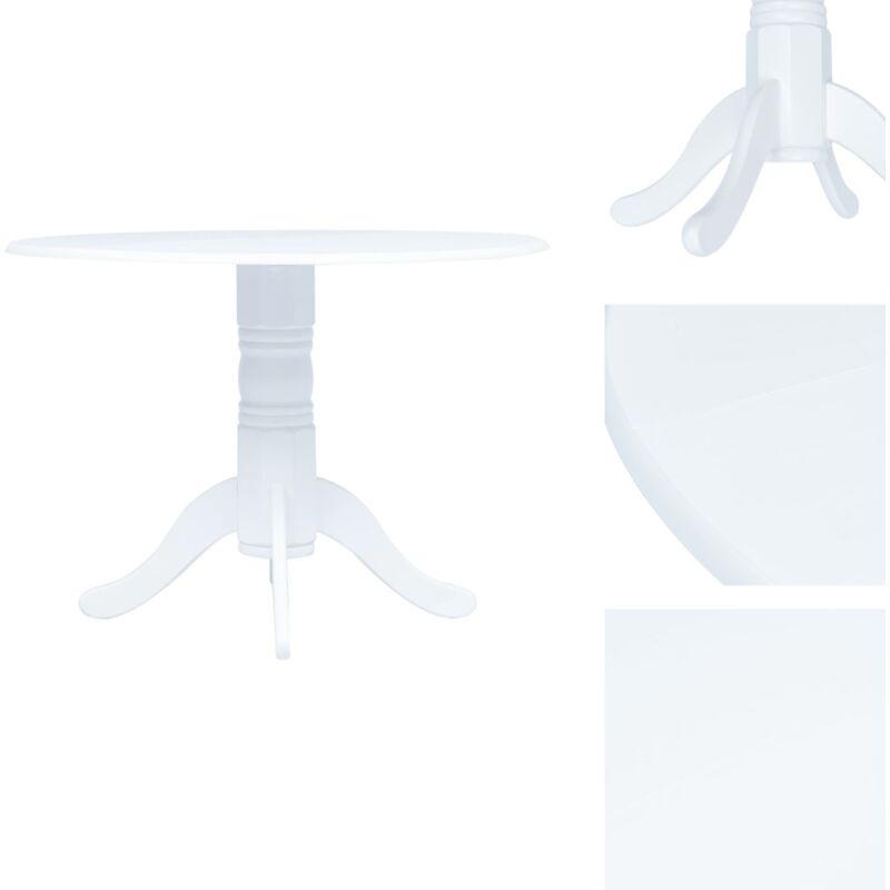 Esstisch Weiß 106 cm Massivholz Gummibaum - Esstisch - Holztisch - Weißer Esstisch - Runder Esstisch - Massivholzessttisch