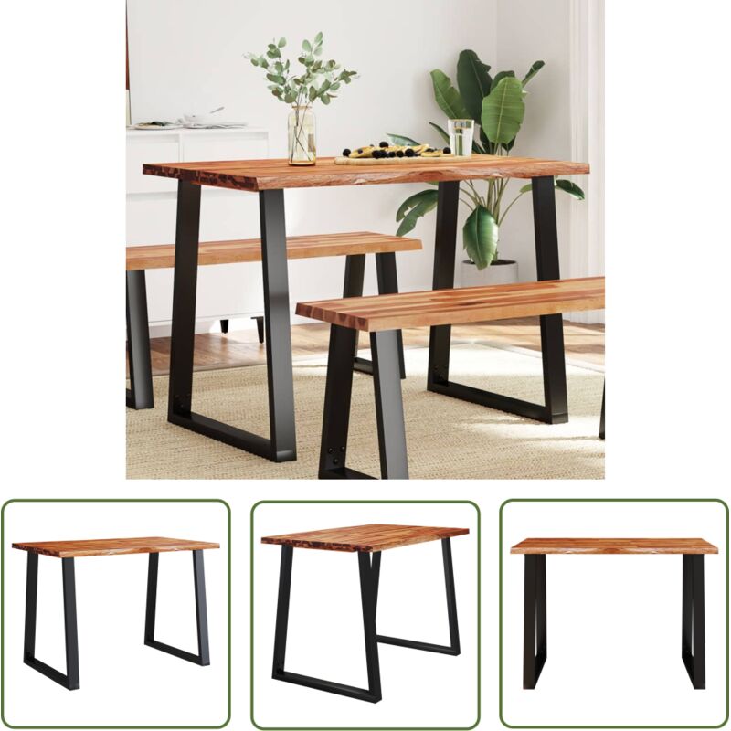 The Living Store Esstisch Baumkante 110x70x75 cm Massivholz Akazie - Esstisch - Holztisch - Akazienholz - Massivholzt Tisch - Industrieller Esstisch