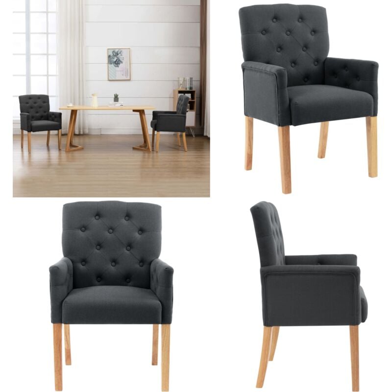 Esszimmerstuhl mit Armlehnen Grau Stoff - Esszimmerstuhl - Stühle - Grau - Holz - Stoff - Home & Living