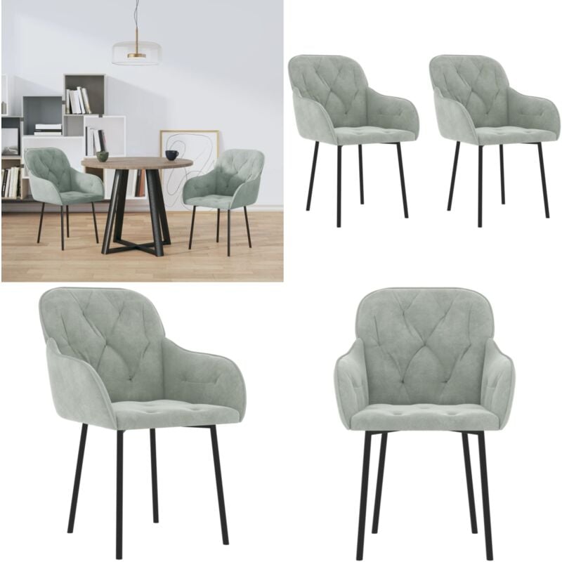 Vidaxl - Esszimmerstühle 2 Stk. Hellgrau Samt - Esszimmerstühle - Samtstühle - Stühle Grau - Bequeme Stühle - Moderne Stühle - Home & Living