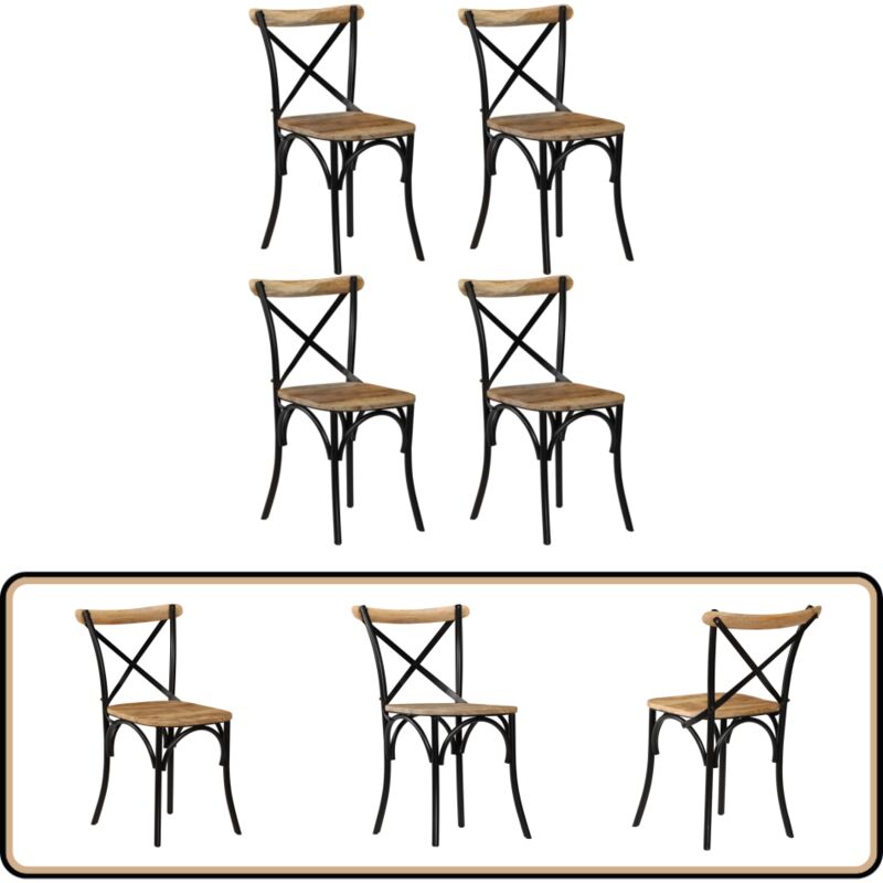 Esszimmerstühle 4 Stk. Schwarz Mango-Massivholz - Esszimmerstühle - Holzstühle - Mangoholz Stühle - Retro Stühle - Designer Stühle