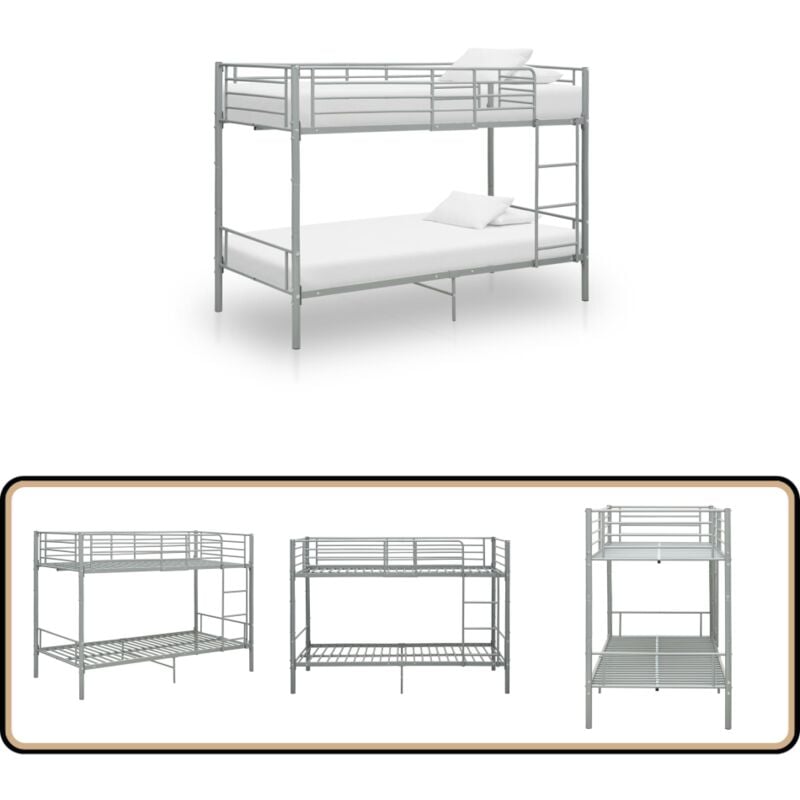 Etagenbett Grau Metall 90×200 cm - Kinderbett - Jugendbett - Etagenbett - Doppelbett - Schlafsofa