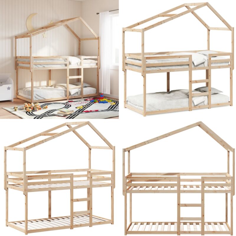 Etagenbett mit Dach 75x190 cm Massivholz Kiefer - Kinderbett - Holzbett - Kiefernholzbett - Etagenbett - Hochbett - Home & Living