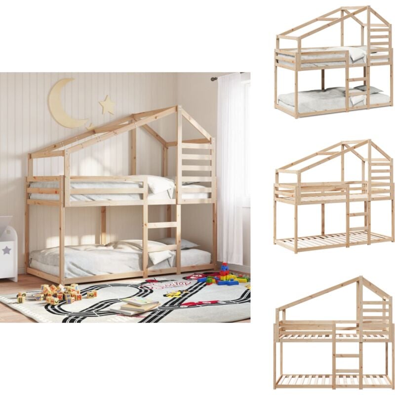 Etagenbett mit Dach 80x200 cm Massivholz Kiefer - Kinderbett - Jugendbett - Holzbett - Etagenbett - Hochbett
