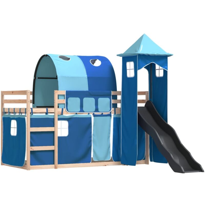 Etagenbett mit Rutsche und Gardinen Blau 90x200 cm Vidaxl 454458