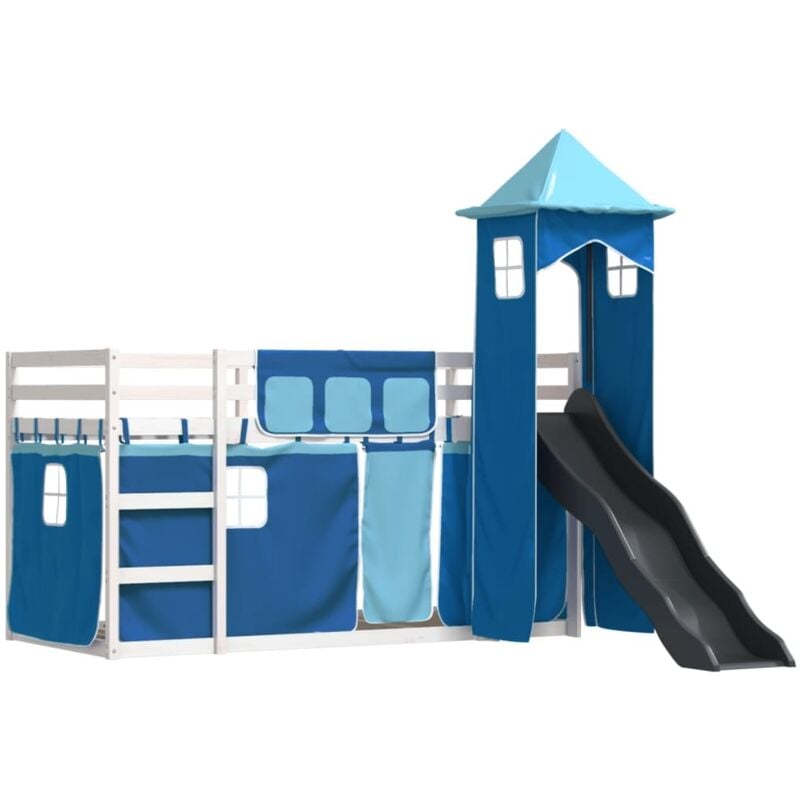 Etagenbett mit Rutsche und Gardinen Blau 80x200 cm Vidaxl 570020