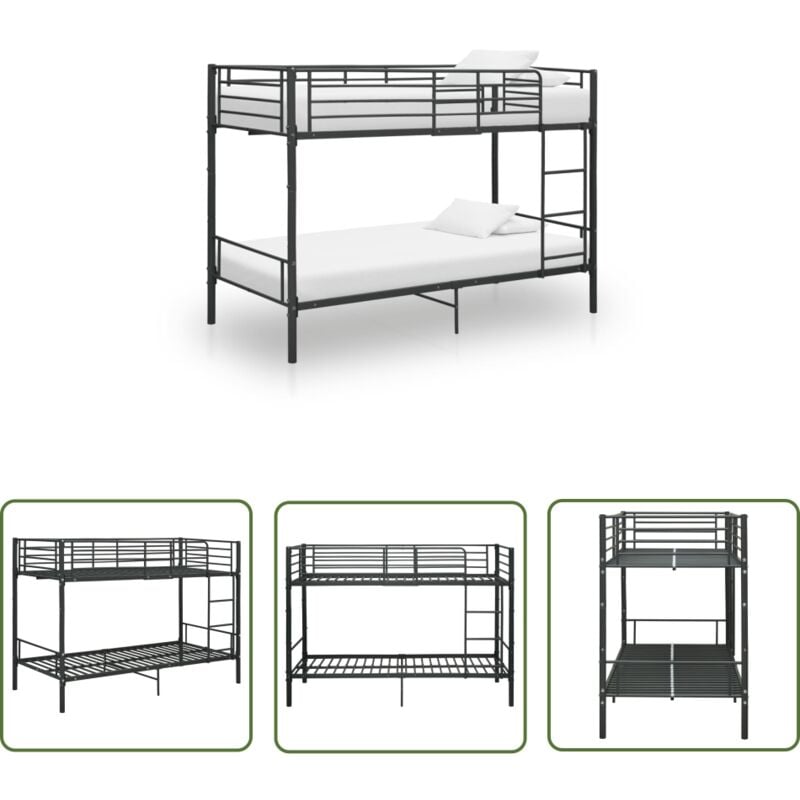 The Living Store Etagenbett Schwarz Metall 90×200 cm - Kinderbett - Jugendbett - Etagenbett - Doppelbett - Schlafsystem