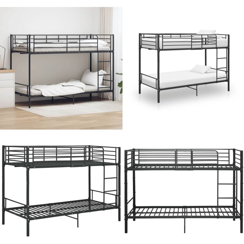 Etagenbett Schwarz Metall 90×200 cm - Kinderbett - Jugendbett - Etagenbett - Doppelbett - Schlafsystem - Home & Living