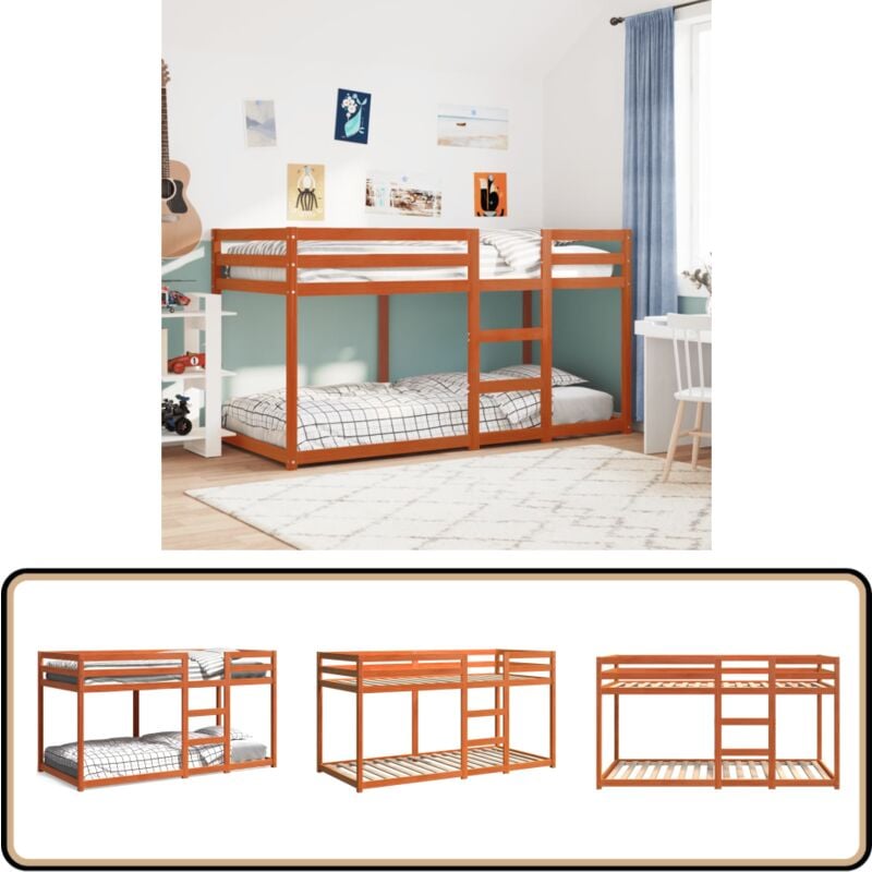 Etagenbett Wachsbraun 80x200 cm Massivholz Kiefer - Holzbett - Etagenbett - Jugendzimmer - Doppelbett - Kinderschlafzimmer