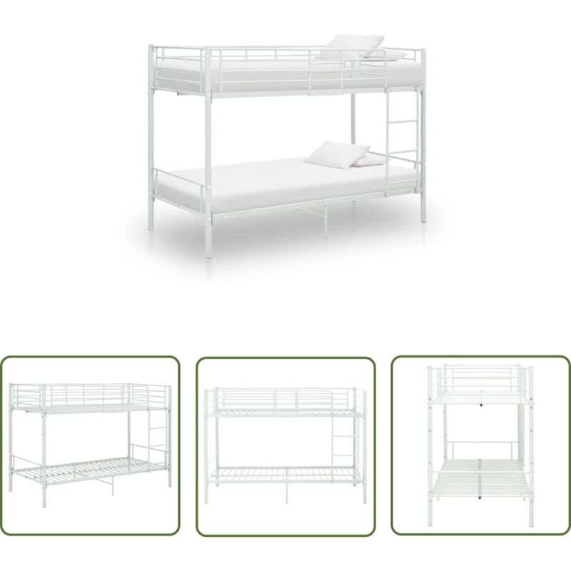 The Living Store Etagenbett Weiß Metall 90×200 cm - Kinderbett - Jugendbett - Etagenbett - Doppelbett - Schlafsofa