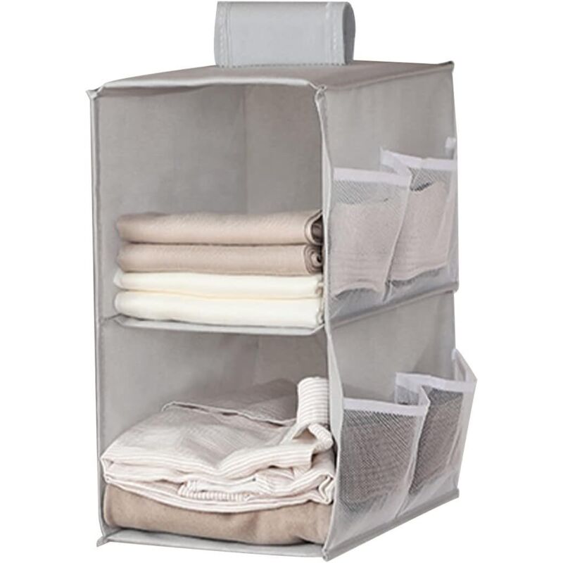 Faltbares Hängeregal für Kleiderschrank, Hängekorb-Aufbewahrung, Hängeregal für Kleiderschrank, Hängeschrank-Organizer, 2 Fächer, 6 Seitentaschen, 30