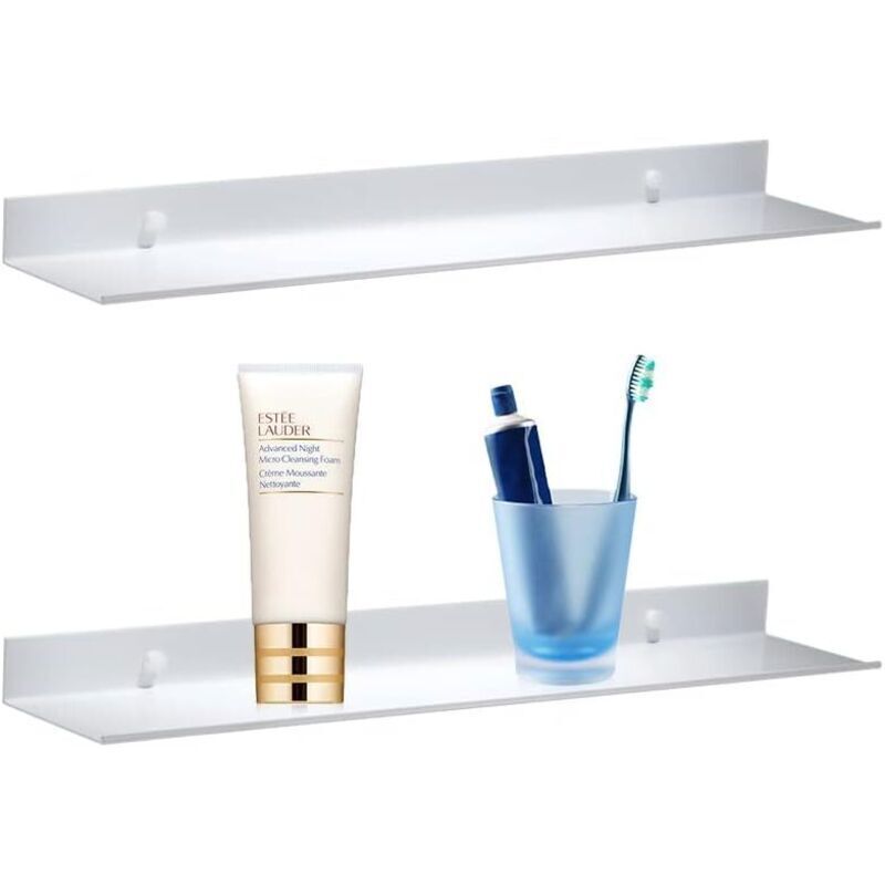 Metall-Wandregale, 2 Stück, 20 cm, weißes Wandregal, Wandregal für Dusche, rechteckiges Wandregal mit Löchern und Schrauben für Wohnzimmer,