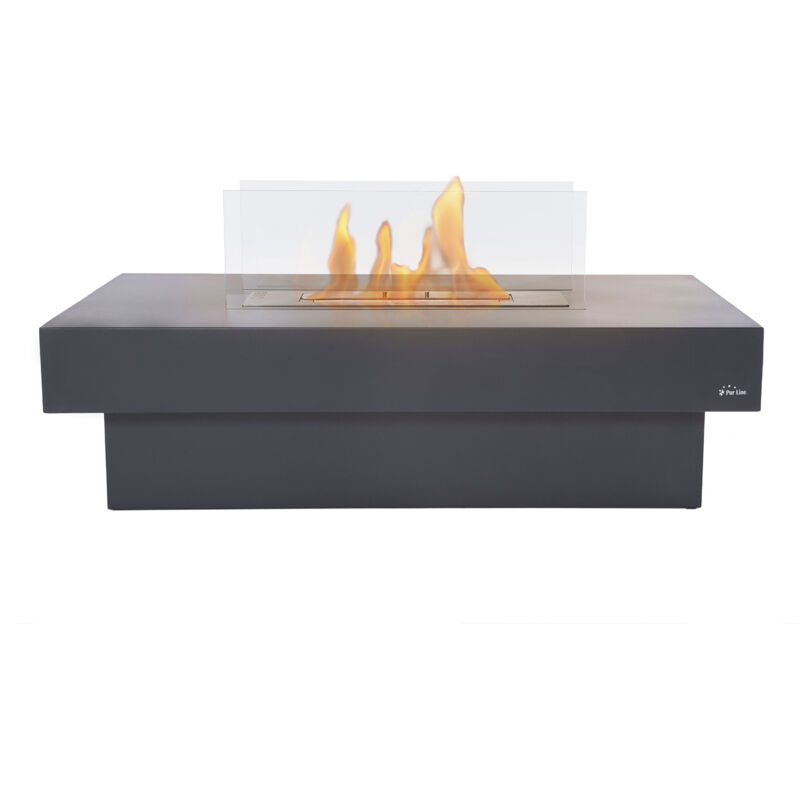 Purline - Bodenstehender Ethanol-Kamin, Tischausführung, Zentralbrenner, aus schwarzem Stahl und mit gehärtetem Glas