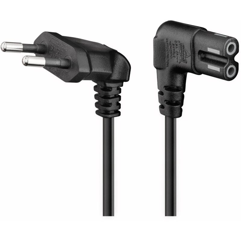 Goobay - Euro-Netzkabel mit Doppelnutkupplung, schwarz, 1m, 90°, geeignet für sonos play 1 und 5