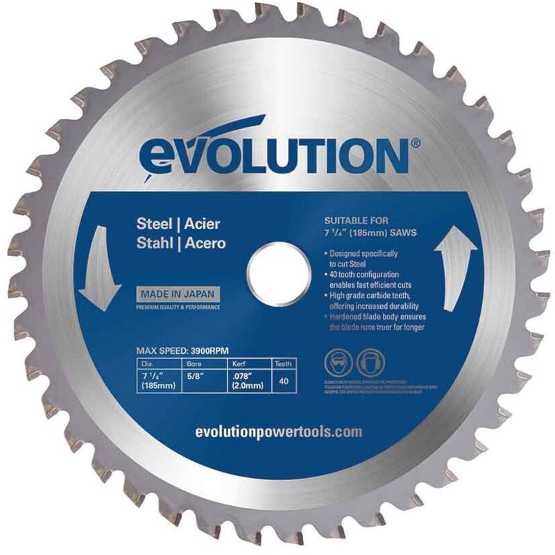 Evolution 185 mm / 40z TCT Widia-Stahl-Sägeblatt für Kettensägen