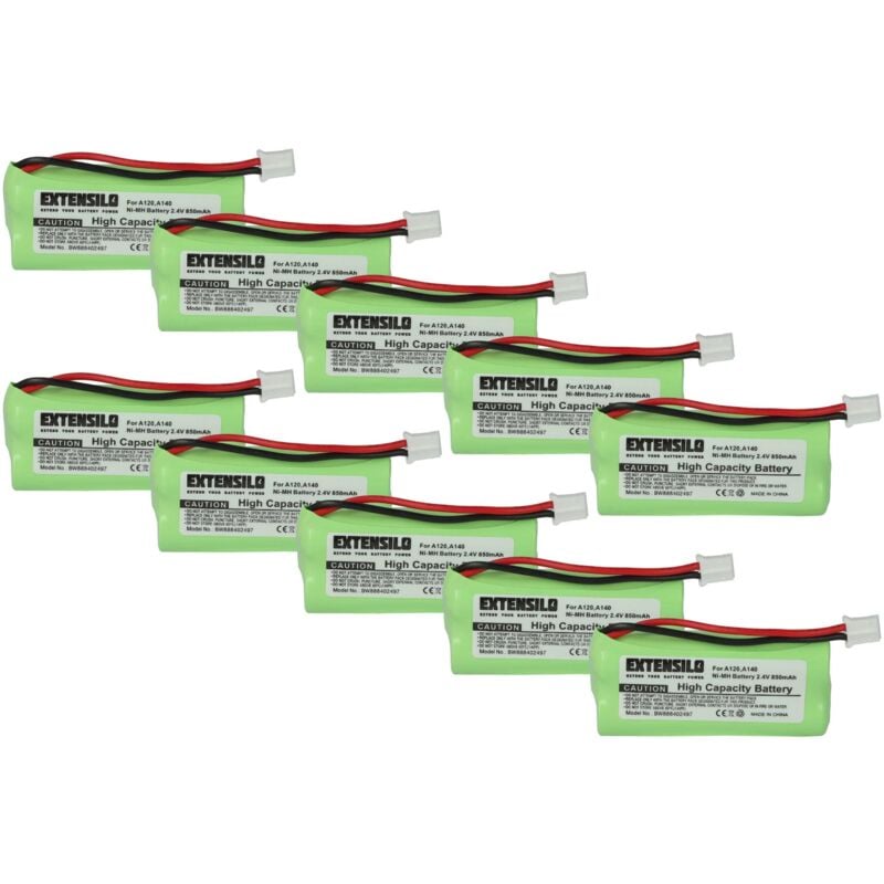 Extensilo - 10x Akku kompatibel mit Siemens Gigaset A145, A160, A140 weiß, A150, A165, A16 schnurlos Festnetz Telefon (850 mAh, 2,4 v, NiMH)
