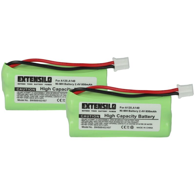 Extensilo - 2x Akku kompatibel mit Siemens Gigaset AS140 duo, AS150, AS15, AS140, AS150 duo, AS145 schnurlos Festnetz Telefon (850 mAh, 2,4 v, NiMH)