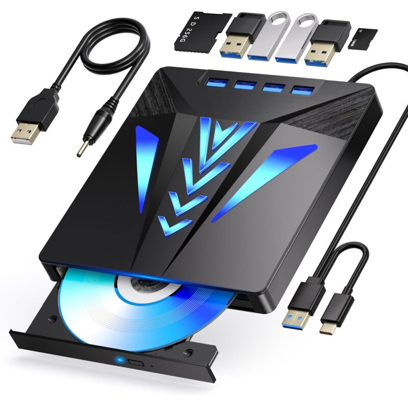 Externer Blu-ray-Player, Blu-ray-Player, BD/DVD-Player, Lese-/Schreibfunktion, tragbarer Blu-ray-Player mit USB 3.0 und Typ-C, DVD/CD/BD-Brenner,