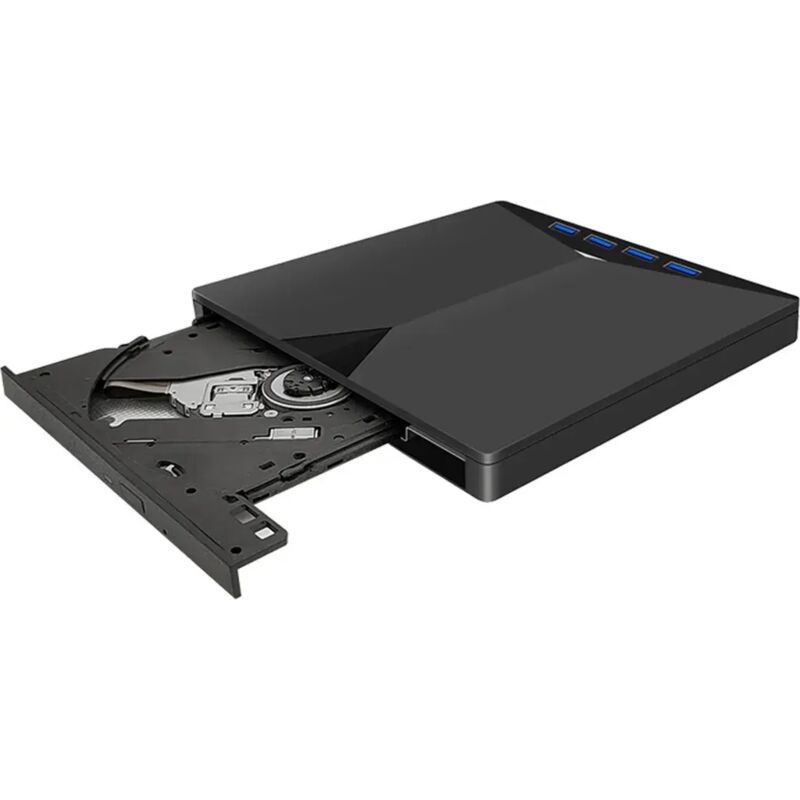 Externes CD/DVD-Laufwerk für Windows und Mac OS, 7-in-1 mit USB-Anschlüssen, drei Ports und SD/TF-Kartensteckplätzen für Computer