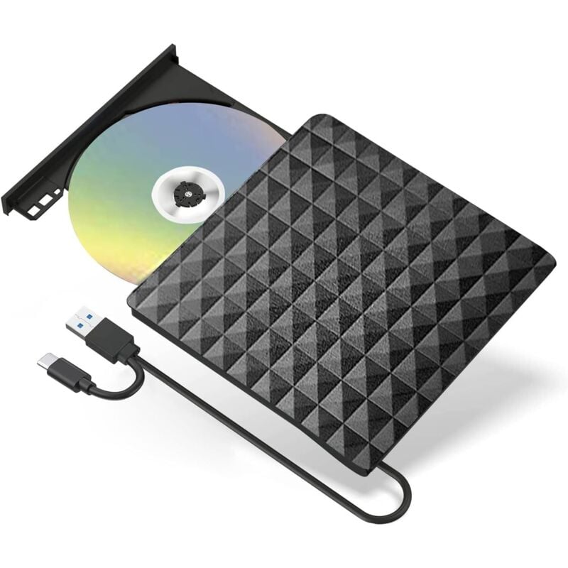 Externes DVD-Laufwerk, USB 3.0 Typ-C, optisches CD/DVD +/-RW-Laufwerk, USB C, schlanker CD/DVD-ROM-Brenner, tragbares Laufwerk für PC, Desktop,