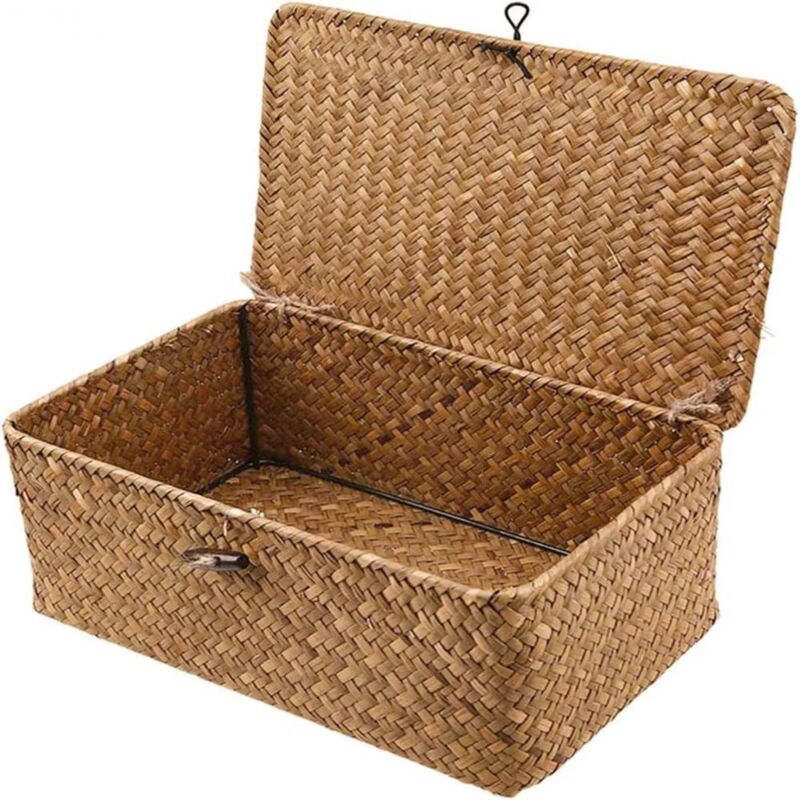 Extra großer, geflochtener Rattankorb mit Deckel, für Wäsche, Kosmetik, Küche oder Wohnzimmer