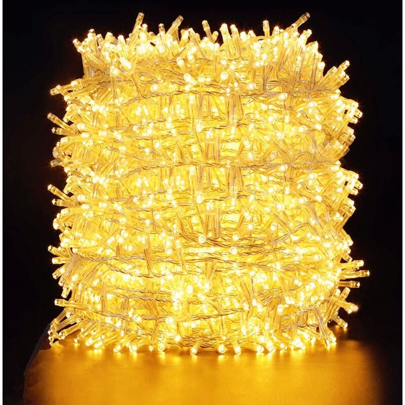 Extra lange 100 m lange 500-LED-Lichterkette, Quntis Outdoor Indoor, wasserdicht mit 8 Modi, warmweiße, durchsichtige Draht-Einsteck-Lichterkette für