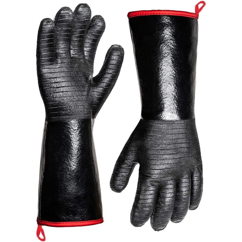 Extrem hitzebeständige Handschuhe für Grill, bbq, Fritteuse, Backen, Ofen, Räucherofen, feuerfest, ölbeständige Neoprenbeschichtung (35,6 cm)