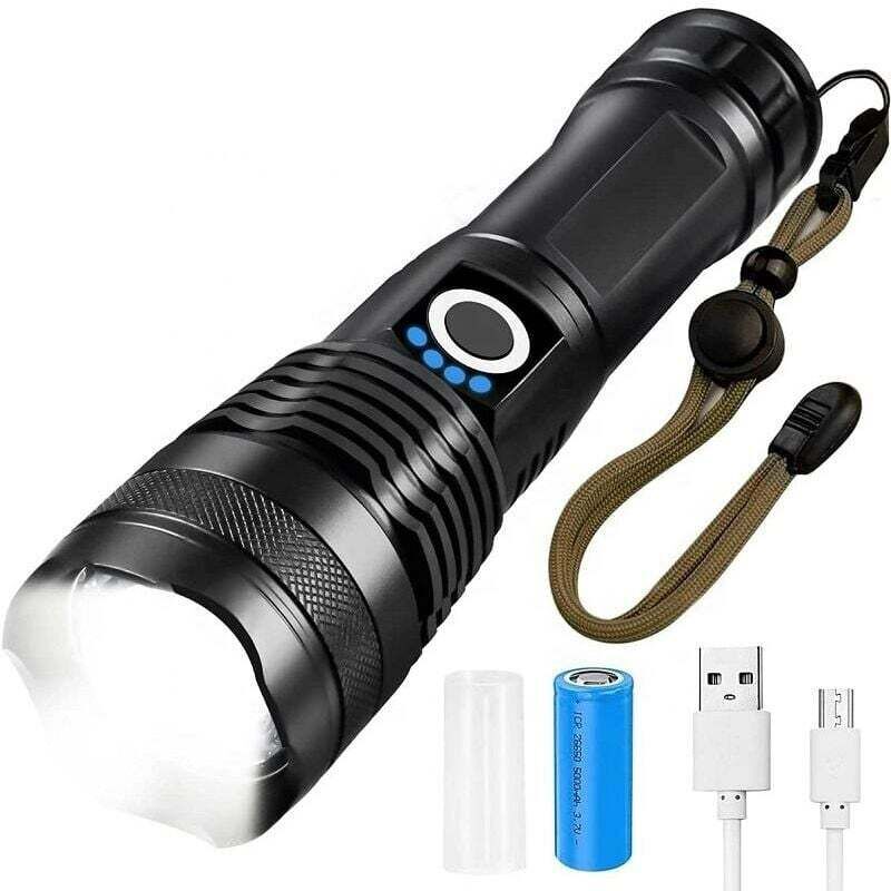 Extrem leistungsstarke LED-Taschenlampe, 10000 Lumen XHP70.2 Zoom-LED-Taschenlampe, USB-wiederaufladbare taktische Taschenlampe mit 5 Leuchtmodi und