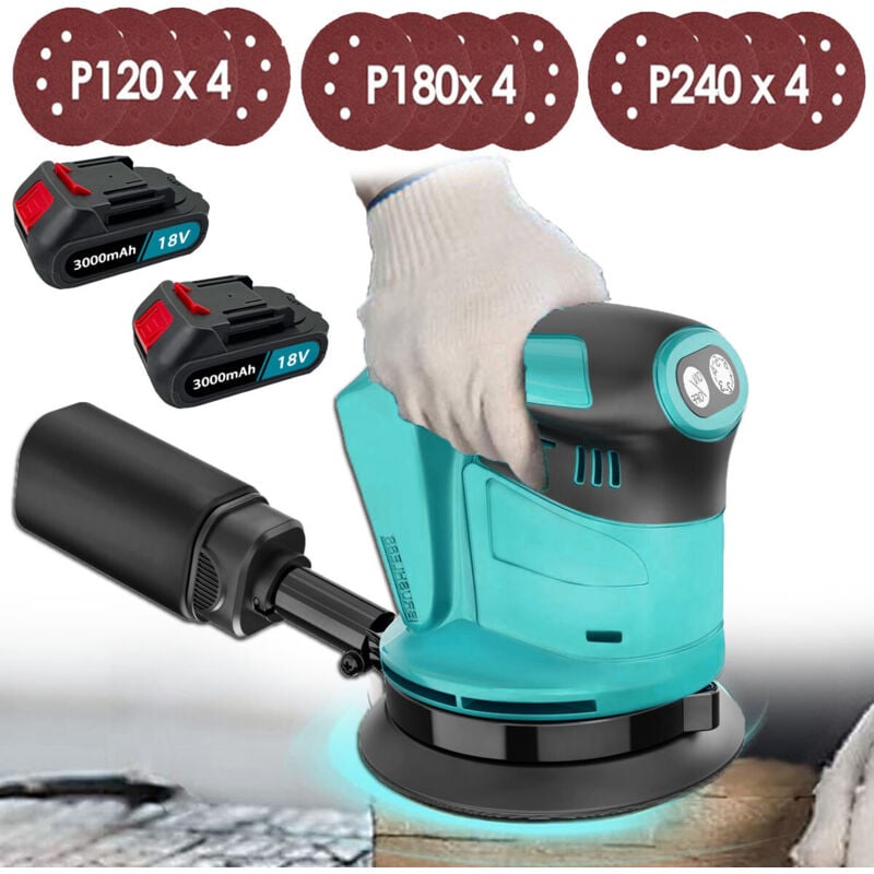 Teetok - Exzenterschleifer,Akku-Exzenterschleifer,Bürstenlos, Exzenterschleifer Poliermaschine 18 v Ø125 mm mit Staubbeutel und 4 Scheiben +2 3.0 a