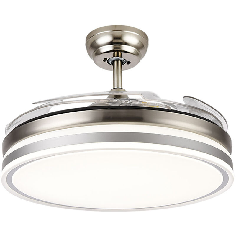 FABRILAMP - Deckenventilator LED 59W LED Deckenventilator mit Licht LED 59W Motor DC Modell BAYOMO NIQUEL 4 einziehbare Flügel 3 Schirme 6