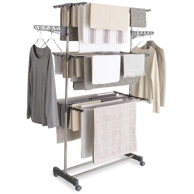 FACILITYS - Générique Infinity Wäscheständer 22m│mit Kleiderbügelhalter und Wäscheklammern│Modular│Farbe grau