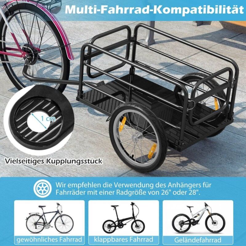 Fahrradanhanger lastenanhanger klappbar mit abdeckung kuppler reflektoren 1455 x 61 x 58 cm