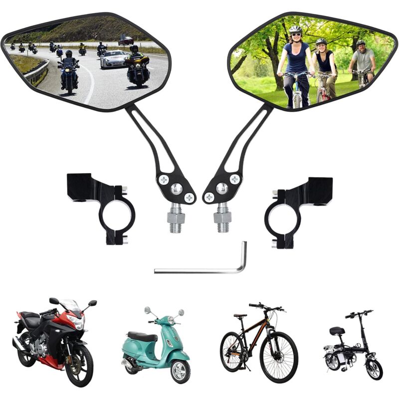 Fahrrad-Rückspiegel, Elektroroller-Rückspiegel, Rennrad-Rückspiegel, Elektro-Fahrrad-Rückspiegel, geeignet für Elektrofahrzeuge (schwarzes Paar)