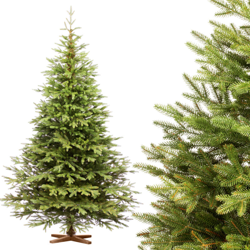 Weihnachtsbaum künstlich 220cm Nordmanntanne Exklusiv 100% pe Tannenbaum Holzständer Made in eu Christbaum künstlich mit Naturgetreue Spritzguss