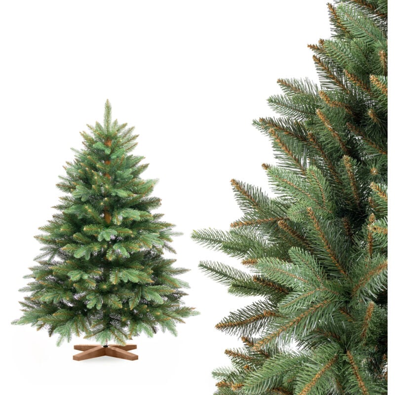 Künstlicher Weihnachtsbaum Nordmanntanne Premium, mit braunem Stamm und Echtholz Baumständer - Fairytrees