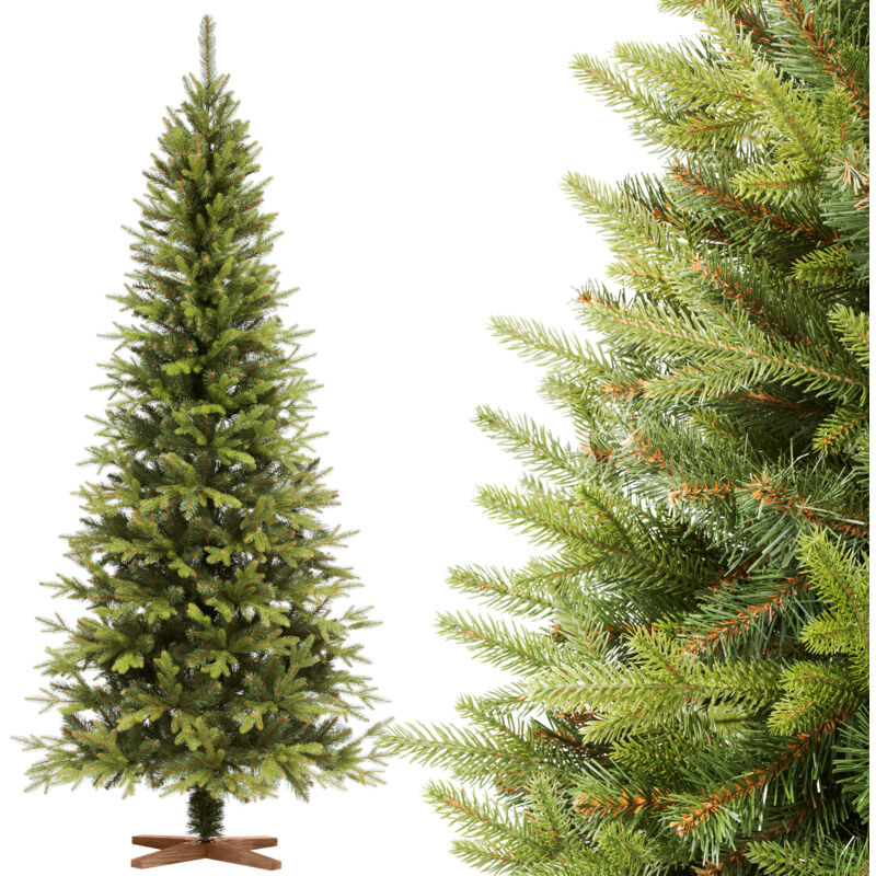 Weihnachtsbaum künstlich 220cm Nordmanntanne slim Premium Tannenbaum Holzständer Made in eu Christbaum künstlich mit Naturgetreue Spritzguss Elemente