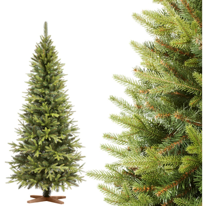 FAIRYTREES Weihnachtsbaum künstlich 180cm Nordmanntanne SLIM Premium Tannenbaum Holzständer Made in EU Christbaum künstlich mit Naturgetreue
