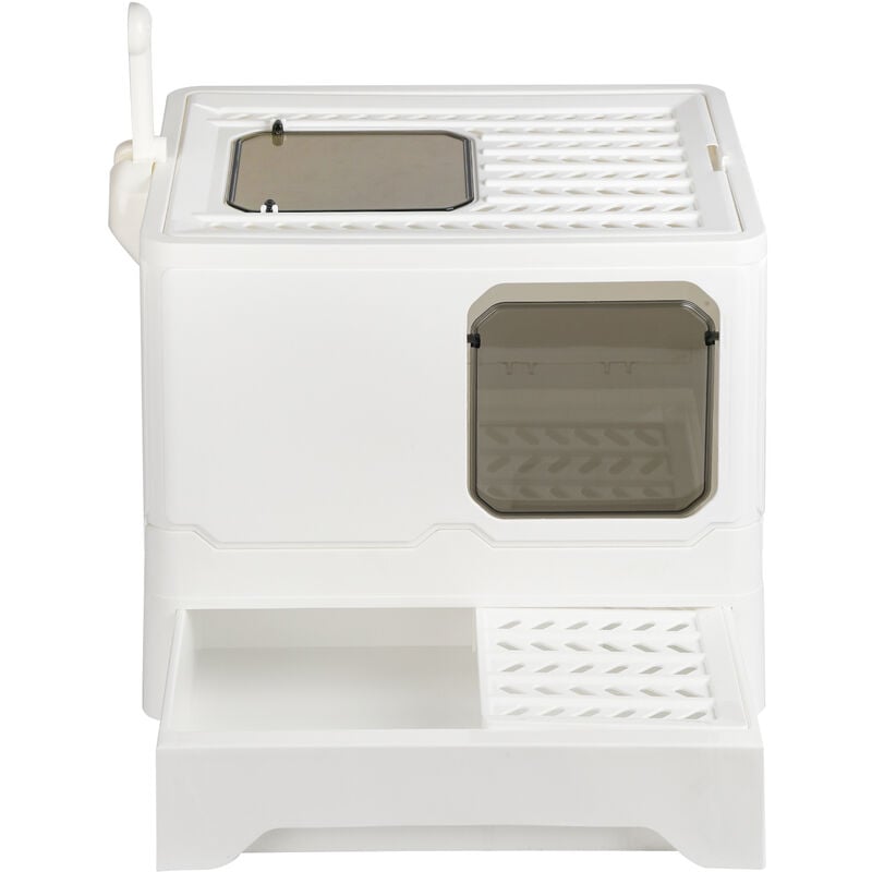 Faltbare Katzentoilette Inklusive Scoop,Katzenklo von Oben mit Deckel,GroßeKapazität, Leicht zu Reinigen,45 x 35 x 38 cm,Weiss - Haloyo