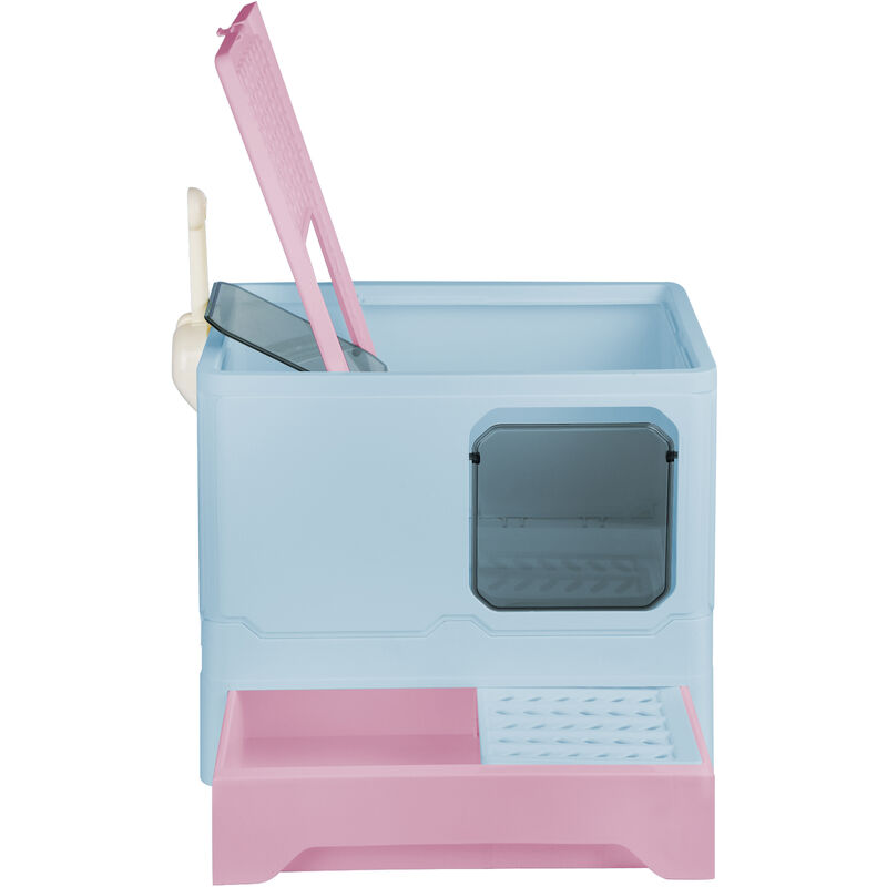 Faltbare Katzentoilette Inklusive Scoop,Katzenklo von Oben mit Deckel,GroßeKapazität, Leicht zu Reinigen,45 x 35 x 38 cm,Blau - Haloyo