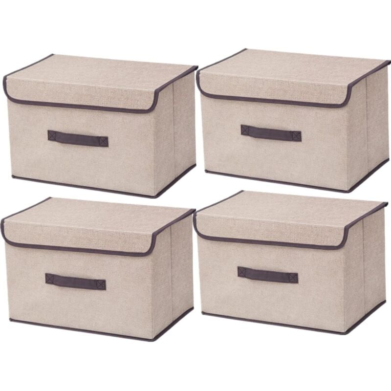 Faltbare Stoff-Aufbewahrungsboxen mit Deckel, Stoff-Aufbewahrungsbox mit Deckel, Kleiderschrank-Organizer für Kleidung, Platzorganisation, beiges