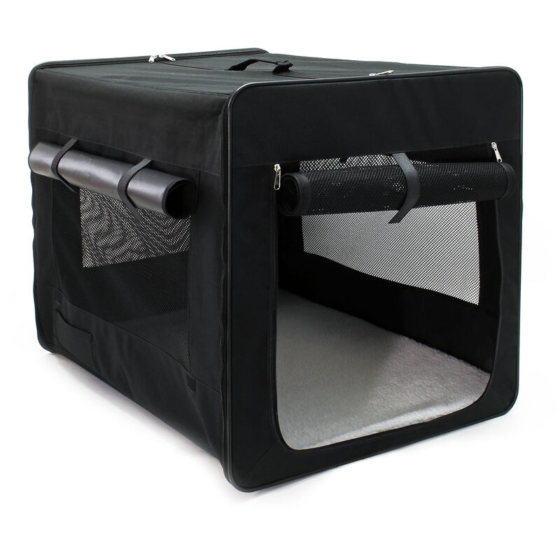 Wiltec Faltbare Transportbox für Hunde, Katzen xl (94x66x74cm), robust, leicht, sicher, Hundebox mit entnehmbarem Kissen, Schwarz