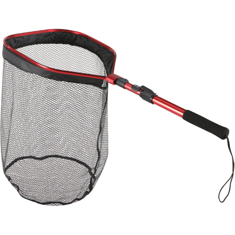 Faltbarer Angelkescher, Poolkescher, 30 cm tiefes Netz, Raubfisch-Angelkescher für Forelle, Karpfen, Wels, Barsch, Kajak, Rot