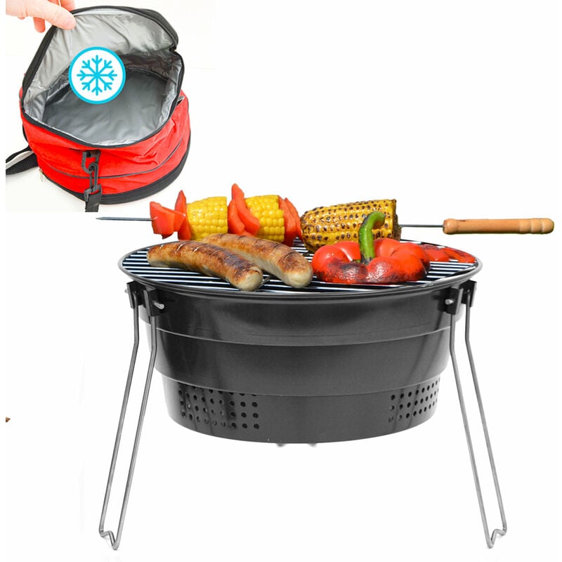 Eyepower - Faltbarer bbq Grill mit Kühltasche - ø 28cm Holzkohlegrill Campinggrill Klappbar